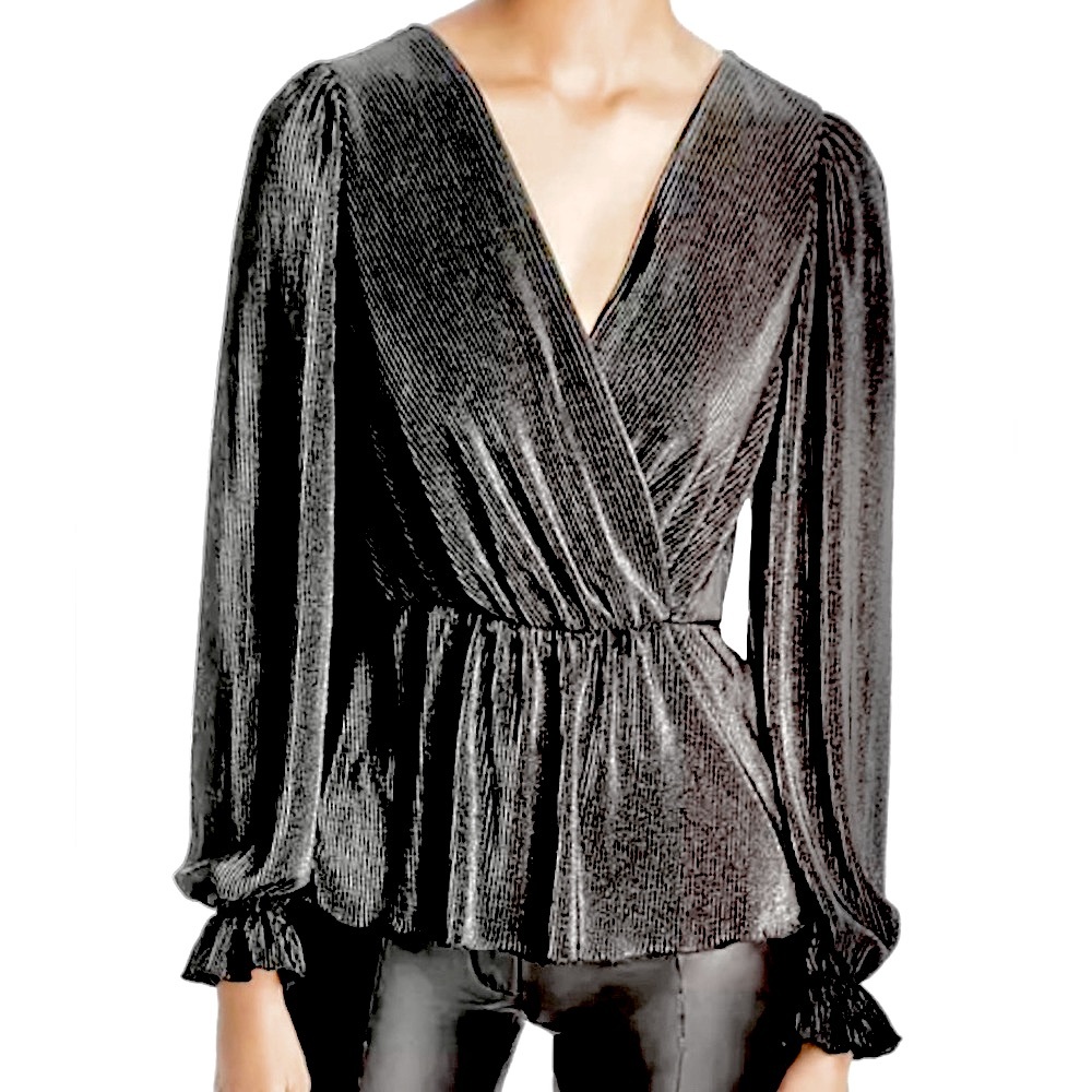 NWOT Endless Rose Sparkle Silver & Black Blouse Shimmer Poplin Elastic Waist Top
